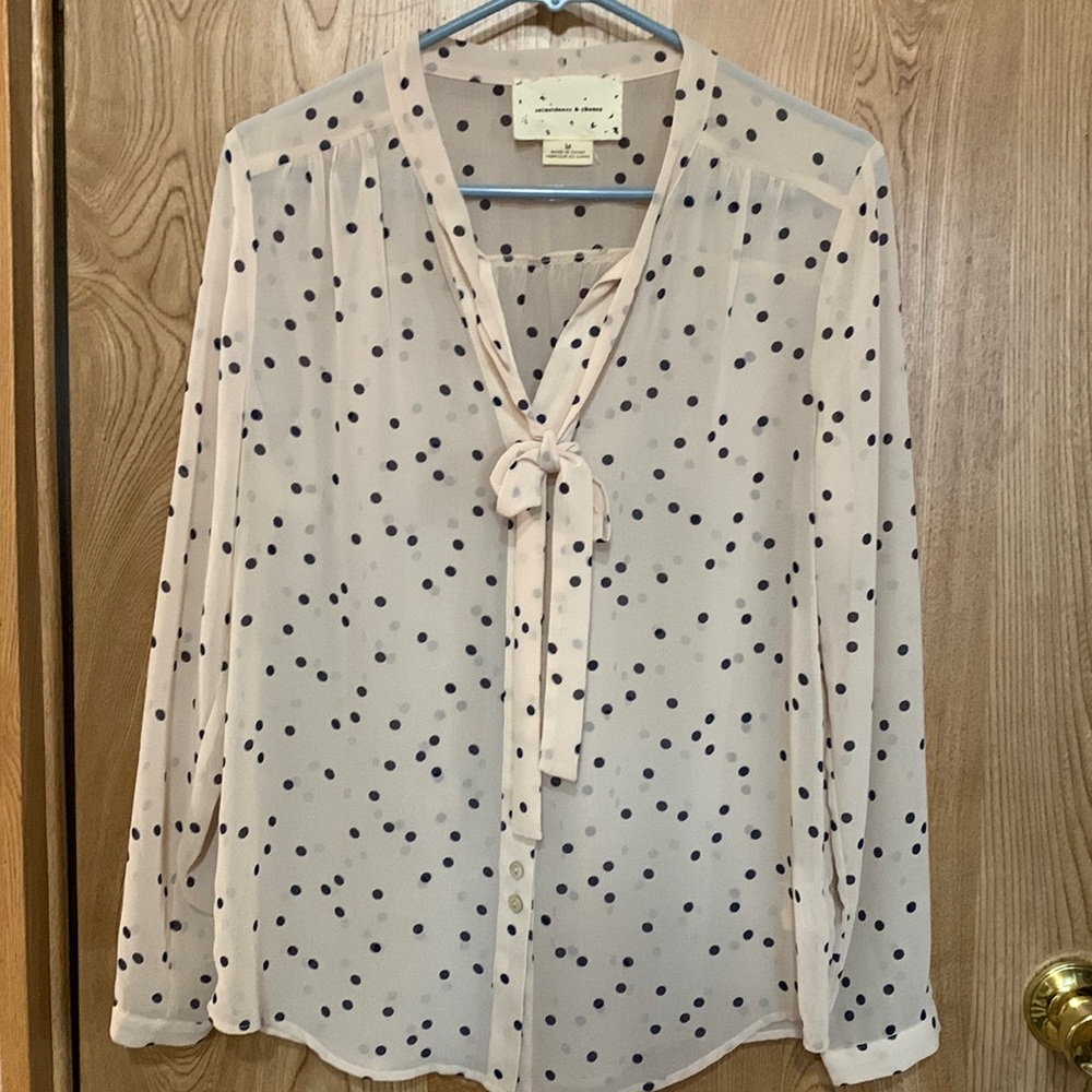 Coincidence and chance, size medium, black and tan sheer button-down blouse.
